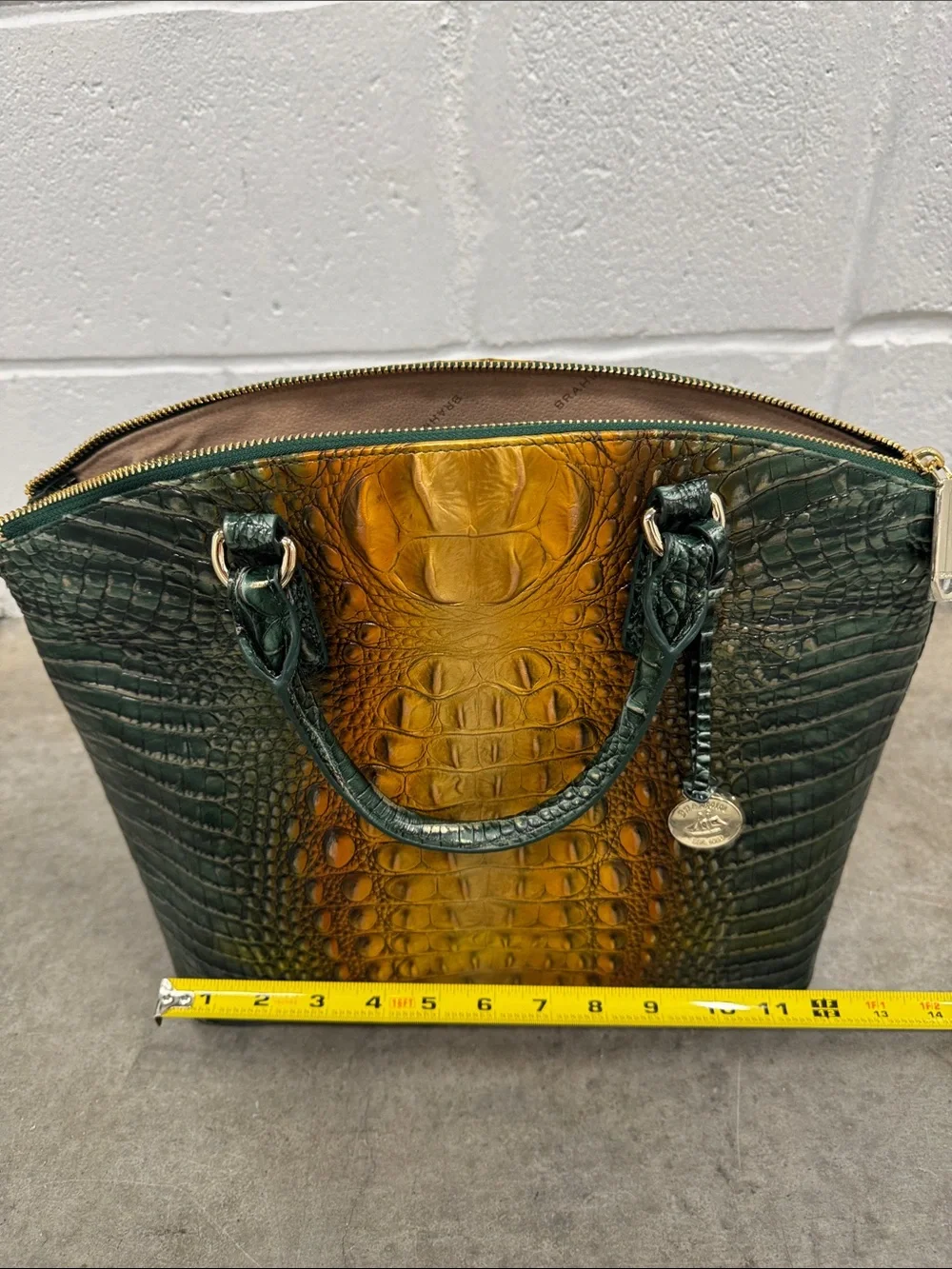 Brahmin Duxbury Bayleaf Ombré Green and Amber Croc-Embossed Leather Satchel